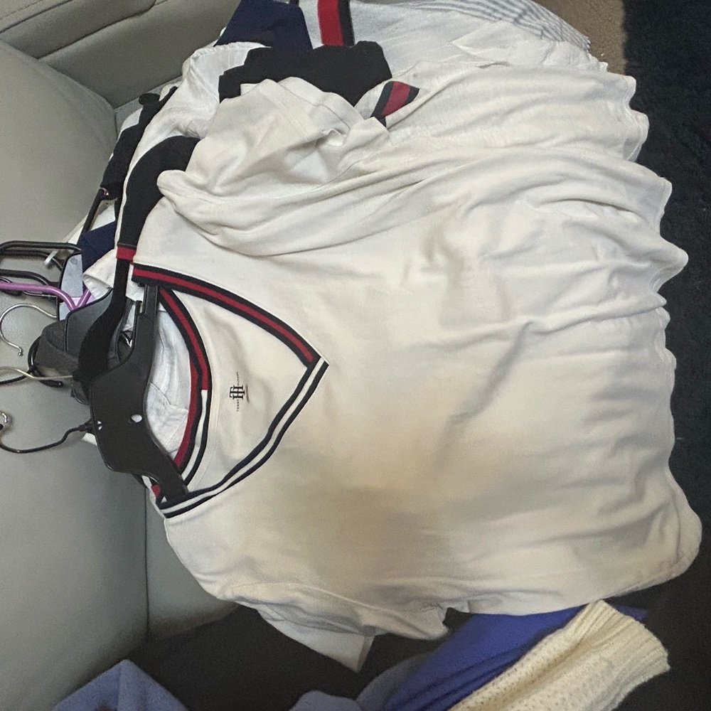 Tommy Hilfiger White Short Sleeve Tee with Red and Blue Accents